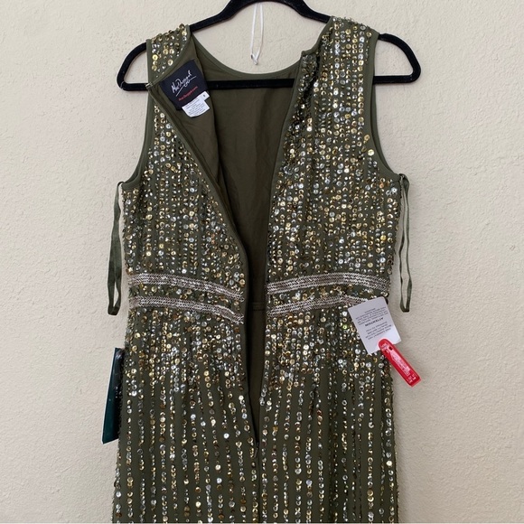 MAC DUGGAL 93603 SEQUINED‎ HIGH NECK SLEEVELESS COLUMN GOWN olive green sz 8 - Picture 6 of 14